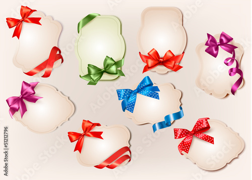 Vector: Set of beautiful retro labels with colorful gift bows with ribbo Set of beautiful retro labels with colorful gift bows with ribbo