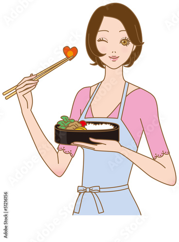 Illustration: 料理する女性 お弁当を作る 料理する女性 お弁当を作る