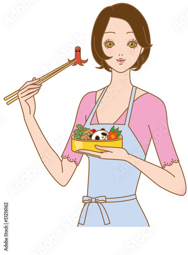 Illustration: 料理する女性 キャラ弁を作る 料理する女性 キャラ弁を作る