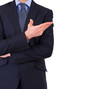 Businessman gesturing with hand.