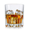 Glass of whiskey and ice isolated on white background