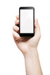 hand holding a smart phone with blank screen