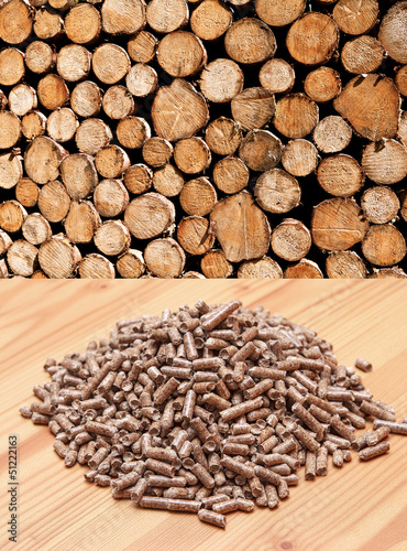 Photo: bois et granules de bois bois et granules de bois