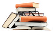 A stack of books on a white background.