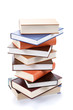 A stack of books on a white background.