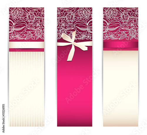 Vector: Banner set with bow and lace Banner set with bow and lace