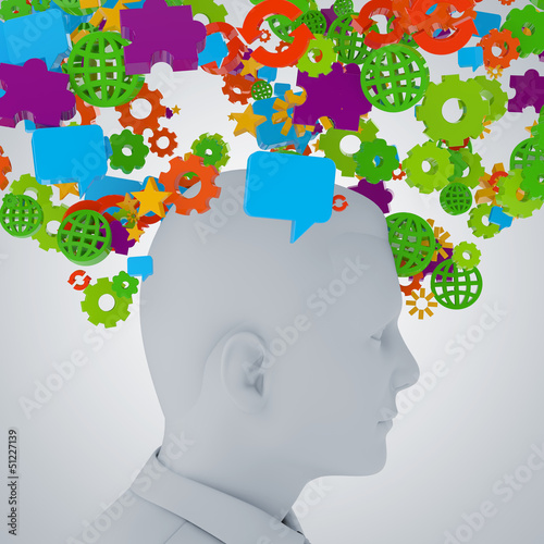 Illustration: Gedanken im Kopf / Informationsflut - 3D Illustration Gedanken im Kopf / Informationsflut - 3D Illustration