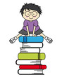 Boy jumping some books