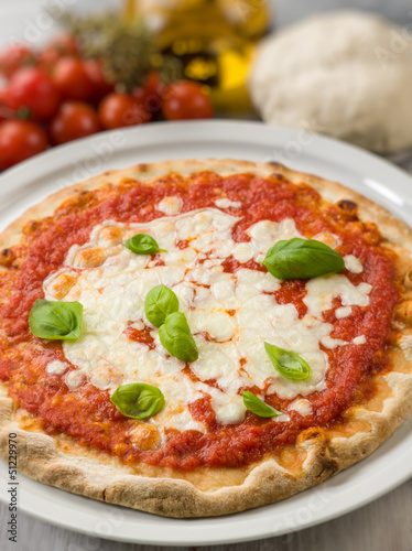 Photo: margherita pizza with buffalo mozzarella, selective focus margherita pizza with buffalo mozzarella, selective focus