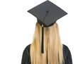 Woman in graduation gown. rear view