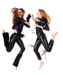 Two pretty girls jumping