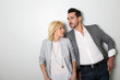 Trendy couple on white background