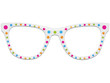 Freigestellte Nerdbrille mit Punkten in frischen Frühlingsfarben