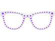 Freigestellte weiße Nerdbrille mit violetten Punkten