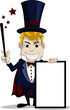 Vector: The magician with blank sign The magician with blank sign