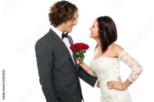 Photo: Girl flirting with her man, wedding concept. Girl flirting with her man, wedding concept.