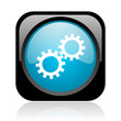 gears black and blue square web glossy icon