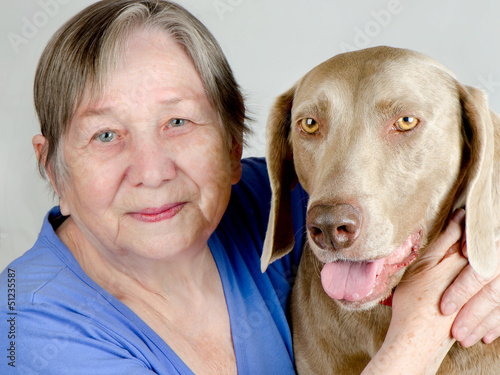 Photo: Senior happy woman and dog Senior happy woman and dog