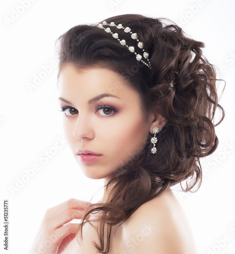 Photo: Luxury. Rich Stylish Brunette with Pearly Beads. Elegant Style Luxury. Rich Stylish Brunette with Pearly Beads. Elegant Style