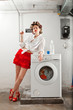 housewife bored in the laundry