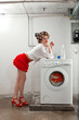 housewife bored in the laundry