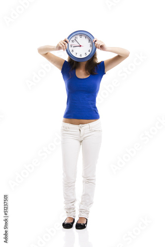 Photo: Beautiful woman with a clock Beautiful woman with a clock