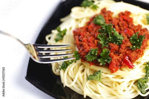 Photo: Spaghetti bolognese and fork Spaghetti bolognese and fork