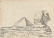 An hand drawn illustration - Pyramid, Sphinx