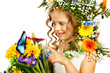 Child with flower hairstyle.
