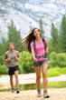 Hiking people - couple hikers happy in Yosemite