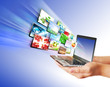 Internet production technology concept. Notebook in hand