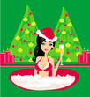 Illustration: Woman in santa hat relax in bath. Christmas concept. Woman in santa hat relax in bath. Christmas concept.
