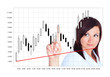 japanese candlestick analyzed by young woman over white