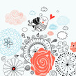 floral background with a graphic love bird