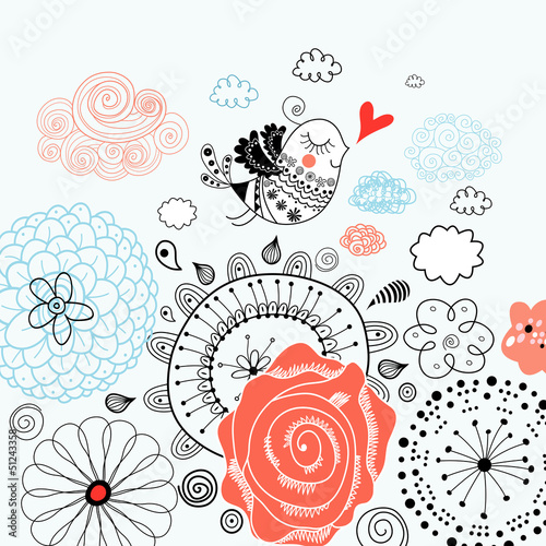 Vector: floral background with a graphic love bird floral background with a graphic love bird