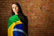 woman in the Brazilian flag