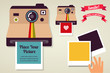 Vector: old vintage polaroid camera with picture old vintage polaroid camera with picture