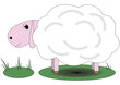 Pretty pink sheep standing on grass