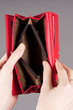 open purse in the hands of the woman close up