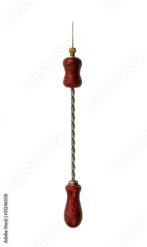 Photo: old mnaual hand drill on a white background old mnaual hand drill on a white background