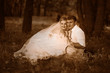 Retro black and white photo of sepia beautiful couple at wedding