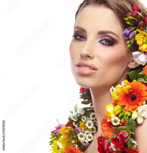 Photo: Woman with hairstyle and flower. Isolated. Woman with hairstyle and flower. Isolated.