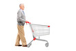 Full length potrait of a gentleman walking and pushing an empty