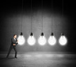 man pushing lamps