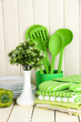 Kitchen settings: utensil, potholders, towels and else