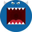 Large round blue monster with sharp teeth