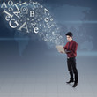 Photo: Businessman email using laptop on world map Businessman email using laptop on world map