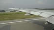 airplane at takeoff. view trough window with some shaking