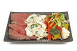 Roast beef with potato salad and vegetables