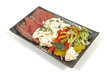 Roast beef with potato salad and vegetables